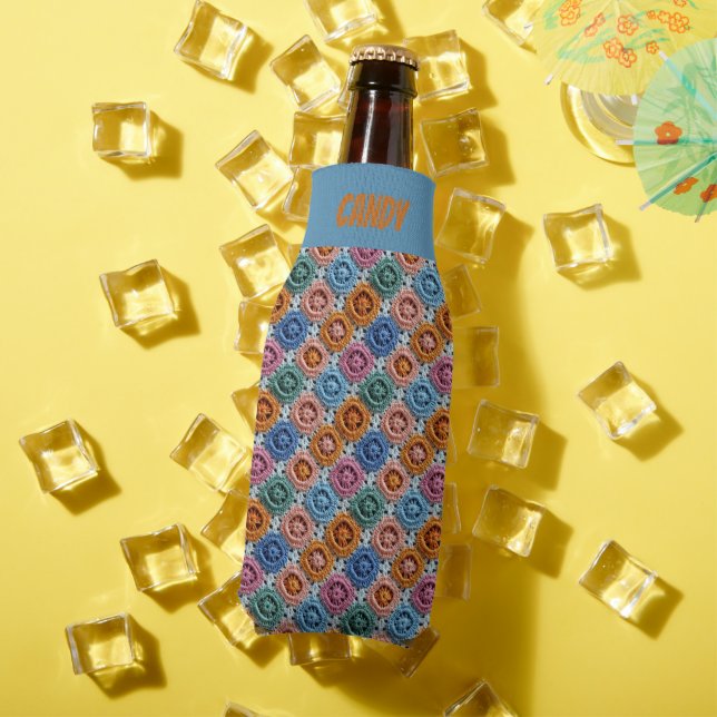 Faux Crochet Multicolored Stitches Bottle Cooler (In Situ Summer)