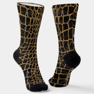 Faux Crocodile Black Liquid Marble and gold  Socks