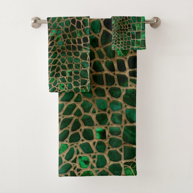 Faux Crocodile texture Malachite and gold Bath Towel Set (Insitu)