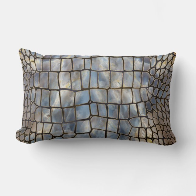 Faux Crocodile texture marble and gold Lumbar Cushion (Front)