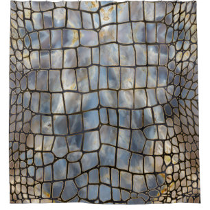 Faux Crocodile texture marble and gold Shower Curtain