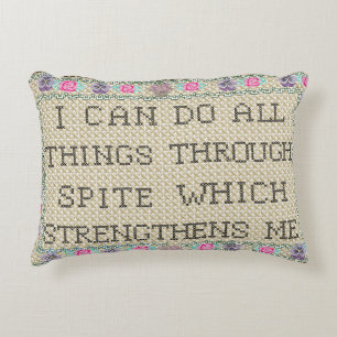 Faux Cross Stitch I can do all things spite Decorative Cushion