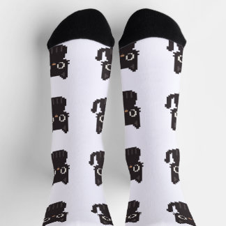 faux cross-stitch pixel art Black Cat Socks