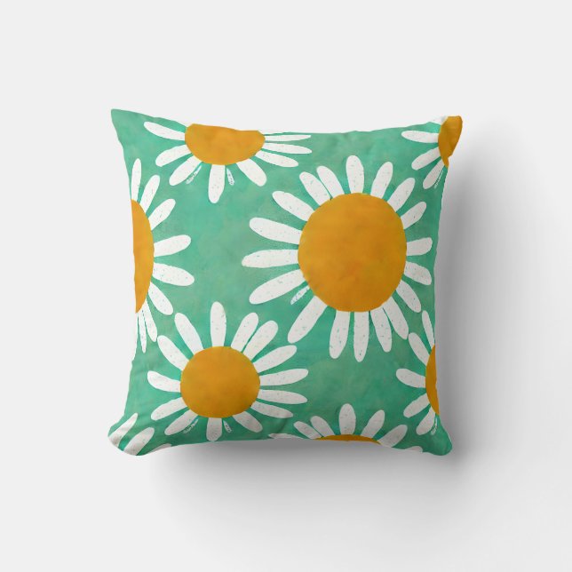 Faux Cutout Daisy Folk Art Inspired Cushion (Front)