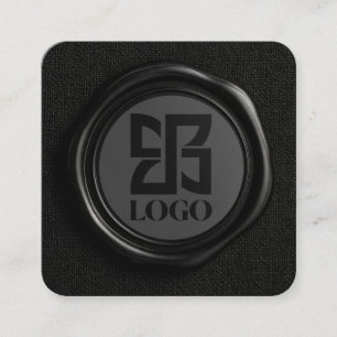 Faux Dark Black Wax Elegant Business Logo Square Business Card