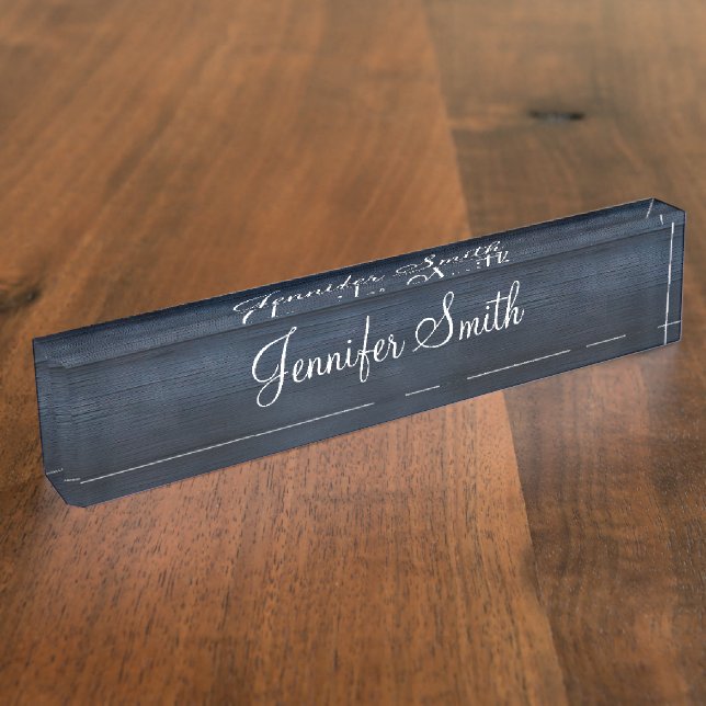 Faux Dark Blue Wood Nameplate (Side)