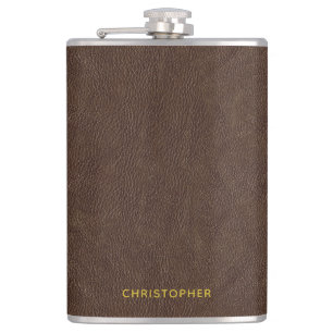 Faux Dark Brown Leather Look Hip Flask