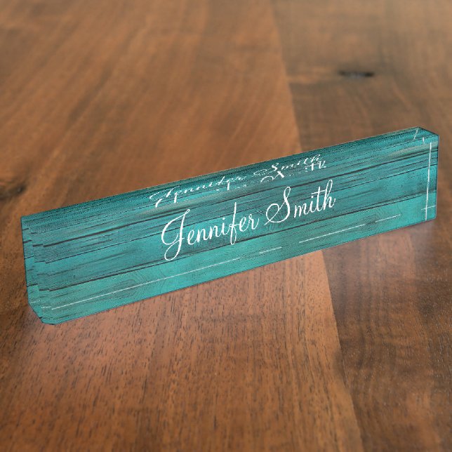Faux Dark Turquoise Wood Nameplate (Side)