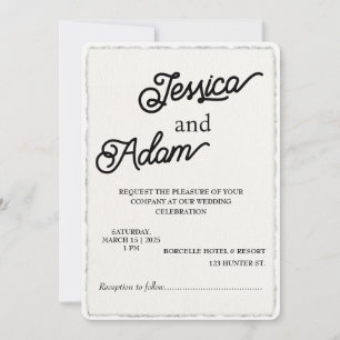 Faux Deckle Edge Paper Invitation Script Wedding