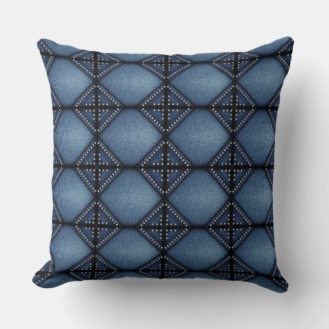 Faux Denim & Diamonds Cushion (Front)