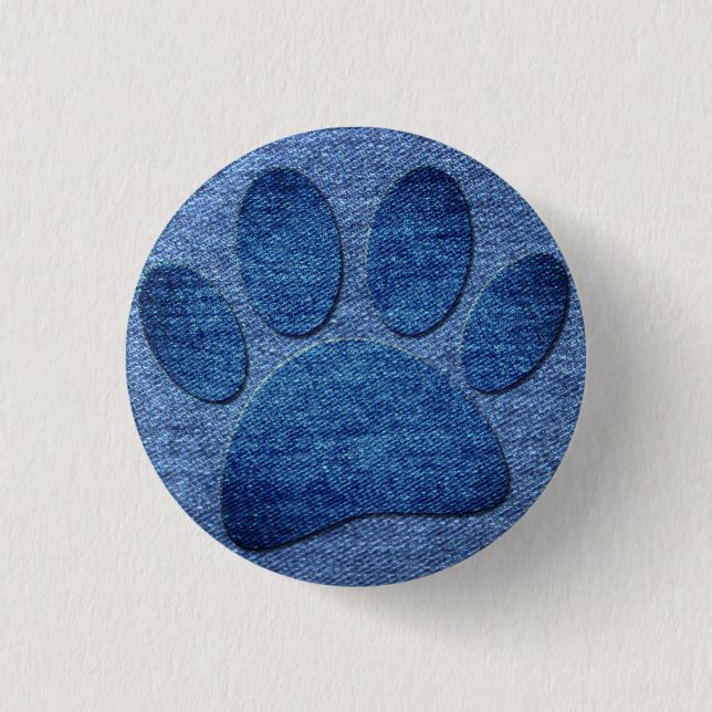 Faux Denim Jeans Dog Paw Print  3 Cm Round Badge (Front)