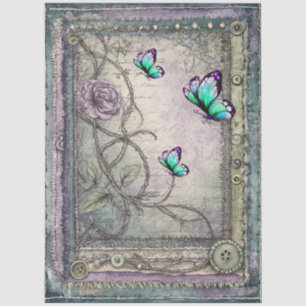 Faux Denim & Lace Fantasy Butterflies Decoupage Tissue Paper
