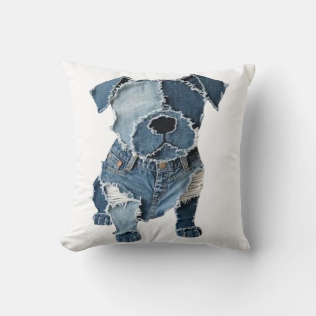 Faux Denim Patchwork Dog Cushion (Front)