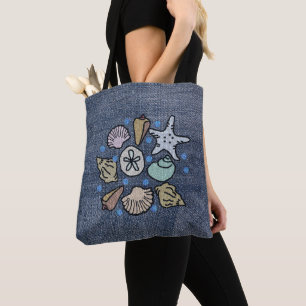 Faux Denim Patchwork Seashell Art Bag