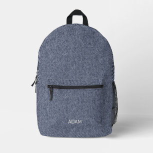 Faux Denim Texture Navy Blue Printed Backpack