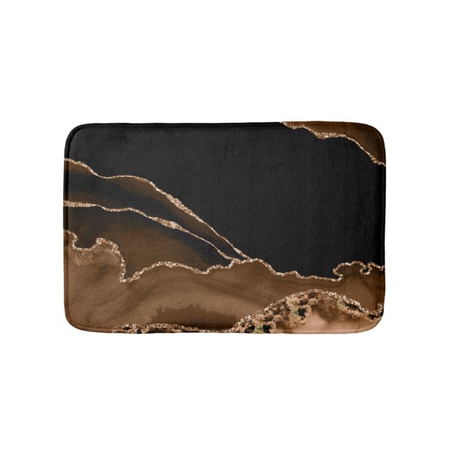 Faux Desert Brown Marbled Agate Contemporary Stone Bath Mat (Front)