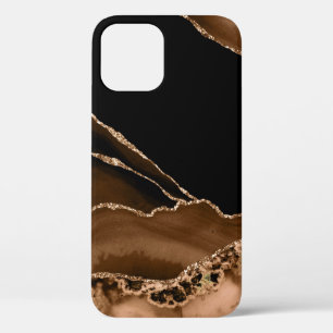 Faux Desert Brown Marbled Agate Contemporary Stone iPhone 12 Case