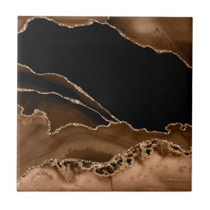 Faux Desert Brown Marbled Agate Contemporary Stone Ceramic Tile