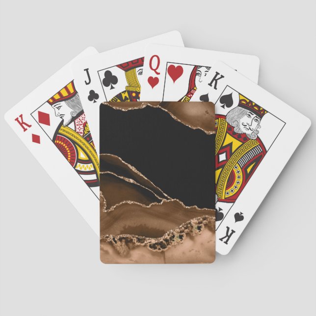 Faux Desert Brown Marbled Agate Contemporary Stone Playing Cards (Back)