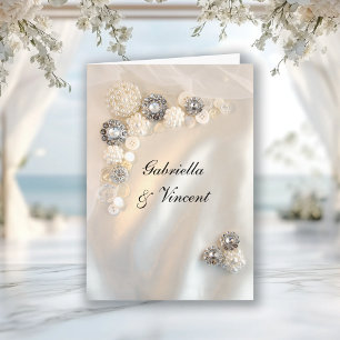 Faux Diamond and White Pearl Buttons Wedding Invitation