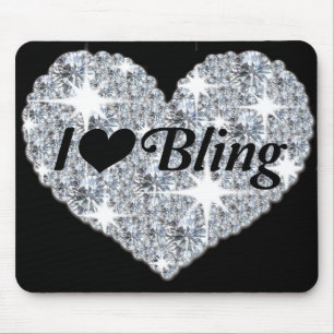 Faux diamond heart 'i love bling' mouse mat