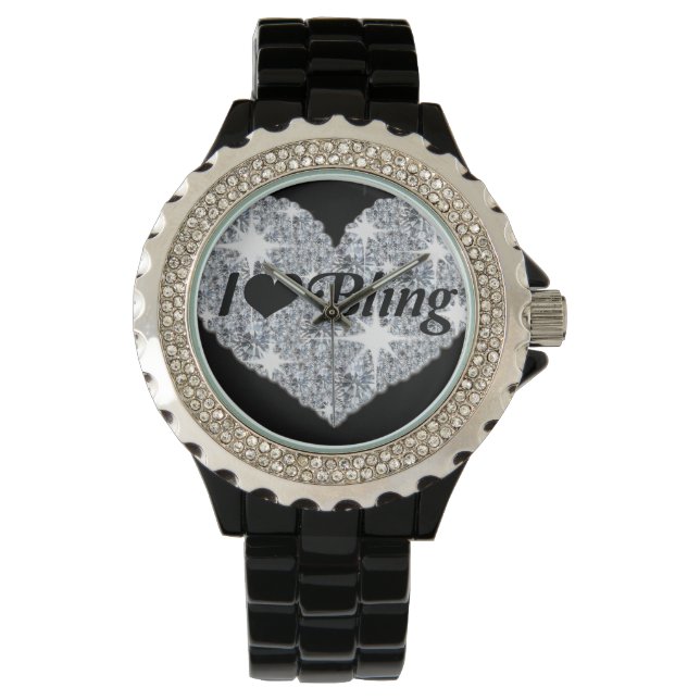 Faux Diamond Heart 'I love bling' watch (Front)