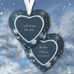 Faux Diamond Heart Snowflake Will You Marry Me Ornament<br><div class="desc">Imagine her surprise and delight when she opens the package containing this beautiful personalised marriage proposal ornament! It features your custom text on a dark blue background within a glittery faux jewel heart shaped frame. The frame is placed on a background of silver snowflakes on a night sky blue background....</div>