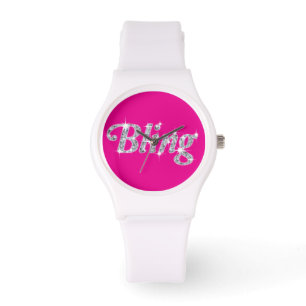 Faux diamond on pink Bling design Watch