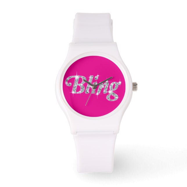 Faux diamond on pink Bling design Watch (Front)