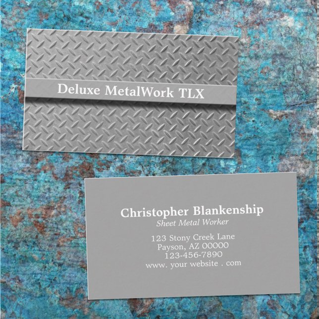 Faux Diamond Plate Sheet Metal Worker Custom Business Card (Creator Uploaded)