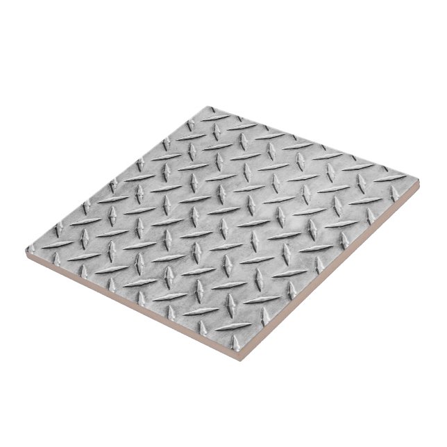 Faux Diamond Plating Background Ceramic Tile (Side)
