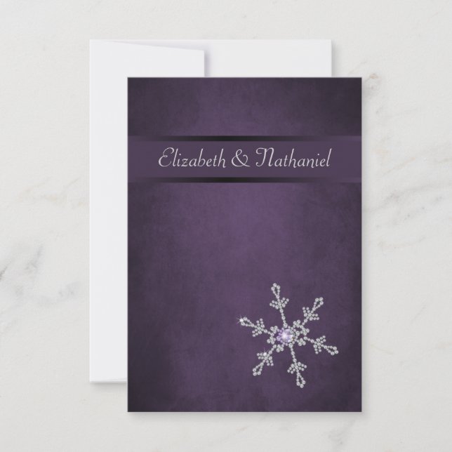 Faux Diamond Snowflake & Ribbon Reception Card (Front)