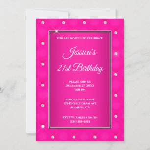 Faux Diamond Tufted Hot Pink Ombre 21st Birthday Invitation