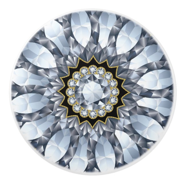 Faux Diamonds & Black Geometric Pattern Ceramic Knob (Front)