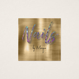 Faux Diamonds Holographic Nails Business Card
