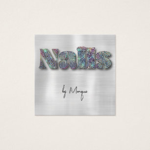 Faux Diamonds Holographic Nails Business Card
