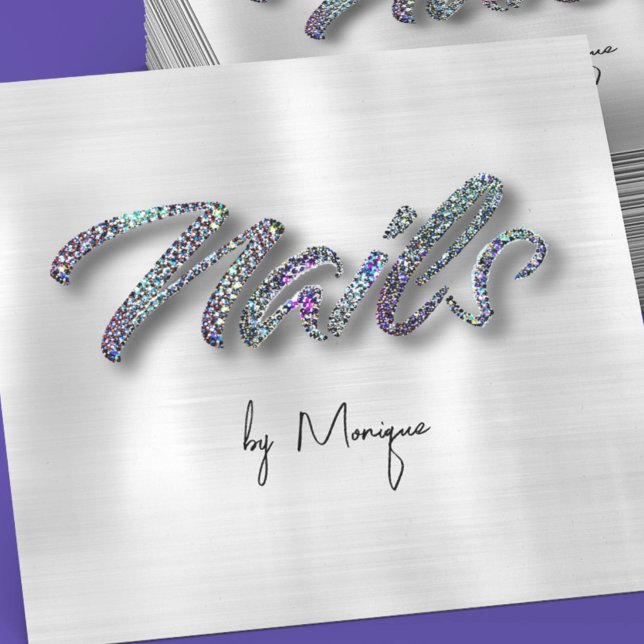 Faux Diamonds Holographic Nails Business Card (Creator Uploaded)