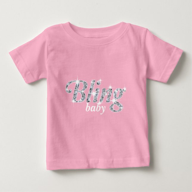 Faux diamonds on pastel pink 'Bling baby' design Baby T-Shirt (Front)