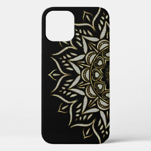 Faux diamonds texture mandala gold accent iPhone 12 case