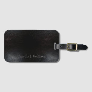 Faux Distressed Black Leather Embossed Luggage Tag