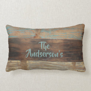 Faux Distressed Wood, Add Family name est date Lumbar Cushion