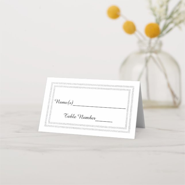 Faux Double Silver Glitter Trim - Escort Card (Front)