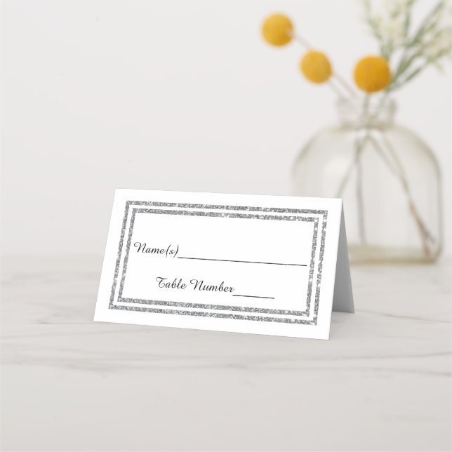 Faux Double Silver Glitter Trim - Escort Card (Front)