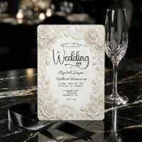 Faux Embossed 3D Cream Rose Bas Relief Wedding