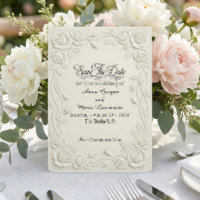 Faux Embossed 3D Floral Cream Relief Effect