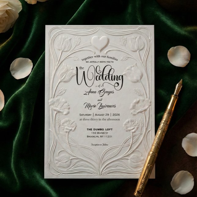 Faux Embossed 3D Relief Floral Formal Wedding Invitation (Creator Uploaded)