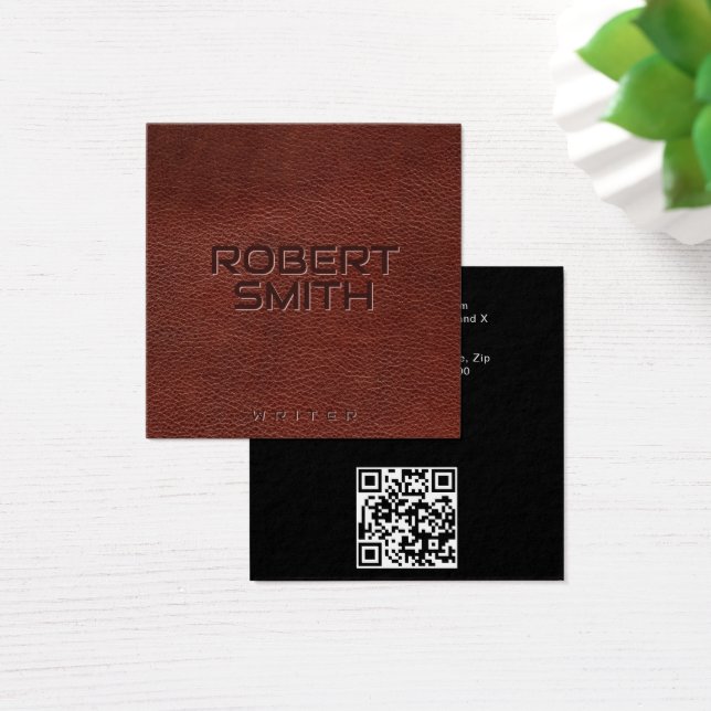 Faux Embossed Brown Leather Business Card (Desk)