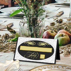 Faux Embossed, Calligraphy - Black/Gold Place Card
