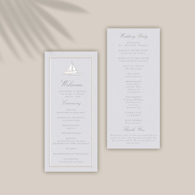 Faux Embossed Coastal Boat Formal Wedding Program (coastal wedding program ceremony schedule modern classic formal traditional frame faux embossed boat)
