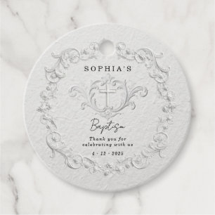 Faux Embossed Floral Baptism Favour Tags
